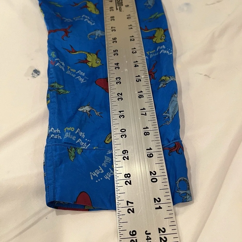 Dr. Seuss‎ Womens Whimsical Silk Pajama Pant Set M Vtg Novelty One Fish Two Fish
